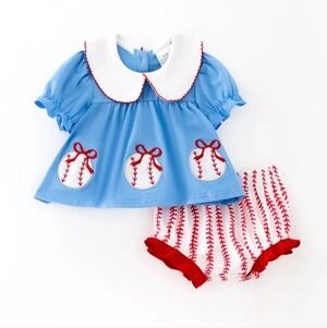 Auraquise Blue Baseball Themed Bloomers Outfit